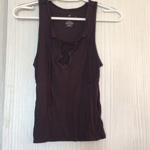 Purple tie detail neck tank top AE